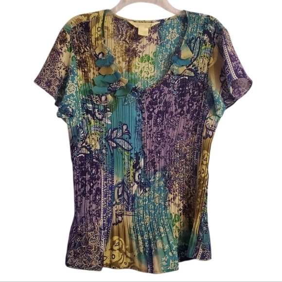Tops - New York City Design Co. Women's Floral V-Neck Colorful Blouse L